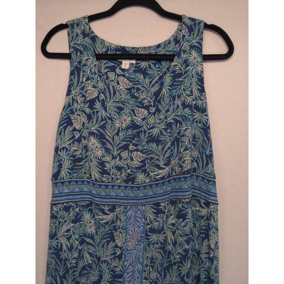 J. Jill Women's Petite Maxi Sundress Super Stretch Floral Tropical Blue/Green M - Picture 2 of 7